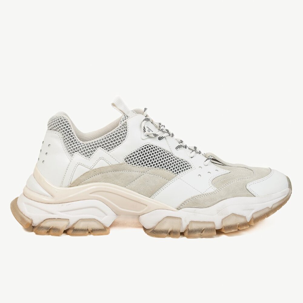 Moncler Leave No Trace Leather Suede Mesh Sneaker in White